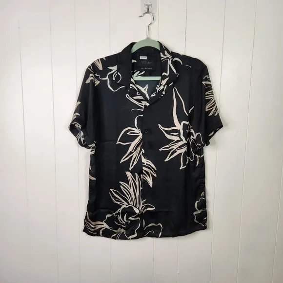 Cactus Man Ricky Singh Sheer Navy Tropical Floral Short Sleeve Button Down Large - Picture 2 of 8